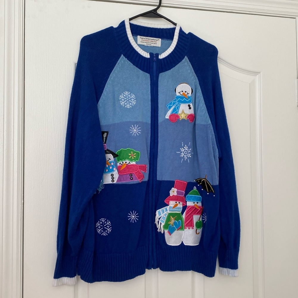 Tiara Int’l Christmas Zip Up Sweater/ Cardigan w Embellishment